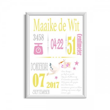 Baby geboorteposter ooievaar en gedichtje