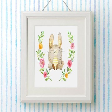 Babyposter konijntje met waterverf kleuren