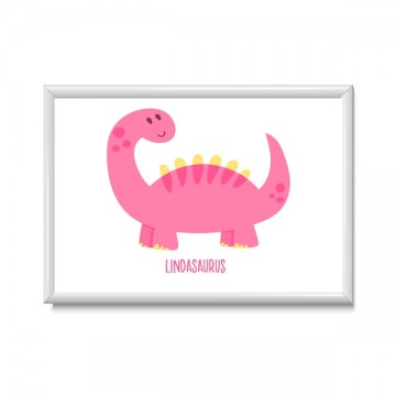 Babyposter met roze dinosaurus gepersonaliseerd met naam
