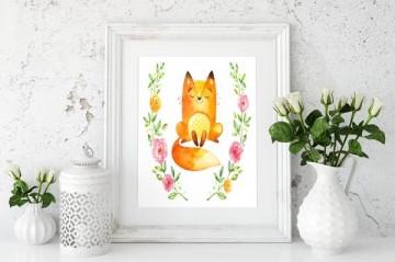 Babyposter met vosje en bloemen