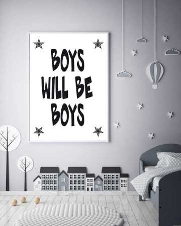 Boys will be boys kinderposter zwart wit