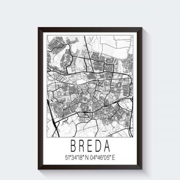 Breda poster stadkaart met plattegrond zwart wit
