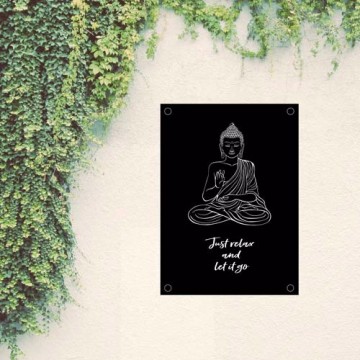 Buddha tuinposter met tekst relax let go
