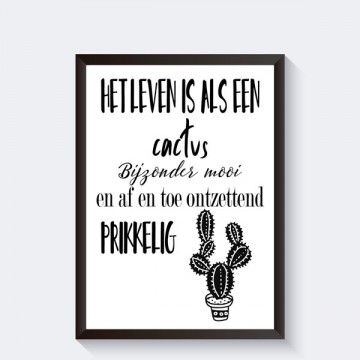 Cactus poster met grappige quote zwart wit print