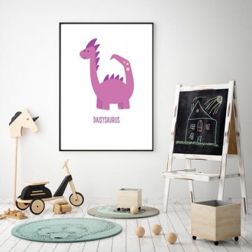 Dinosaurus poster roze dino met naam gepersonaliseerd