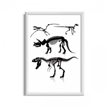 Dinosaurus skelet kinderposter zwart wit