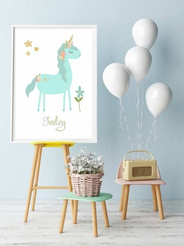 Eenhoorn poster met naam en glitters