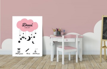 Geboorteposter babyposter meisje met wolk