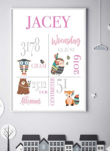 Geboorteposter bestellen met bosdieren
