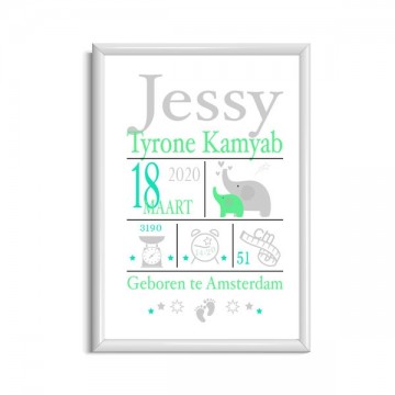 Geboorteposter dieren olifant bestellen