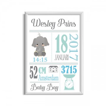 Geboorteposter jongen met olifantje kraamkado