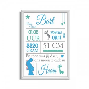 Geboorteposter jongen pastelkleuren frame wit