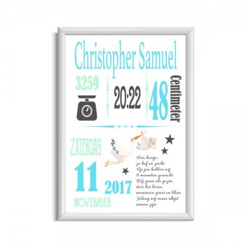 Geboorteposter jongen schattig met ooievaar