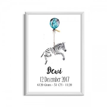 Geboorteposter kraamcadeau bestellen jongen meisje met zebra