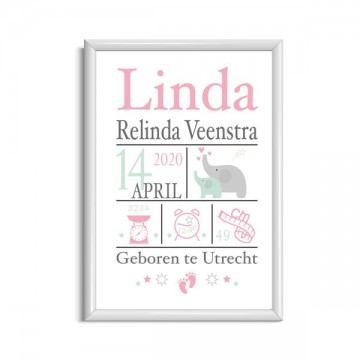 Geboorteposter laten maken meisje olifant