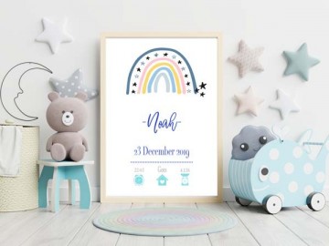 Geboorteposter met regenboog jongen