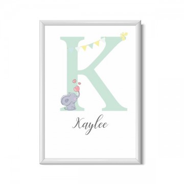 Geboorteposter monogram met naam en olifantje