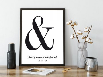 Gepersonaliseerde poster met datum relatie frame tafel