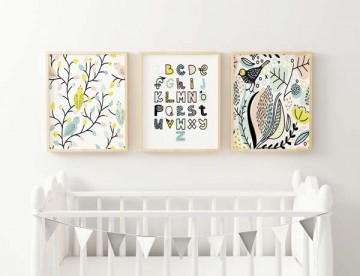 Grafische vogels print set frame boven bedje1