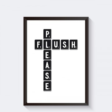 Grappige toiletposter met tekst flush please zwart wit letters