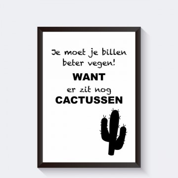 Grappige zwart wit poster voor het toilet met cactus