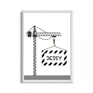 Hijskraan kinderkamer poster met neem gepersonaliseerd