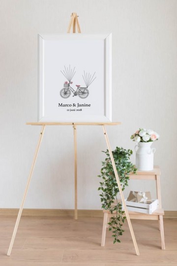 Huwelijk gastenboek met vingerprint en fiets