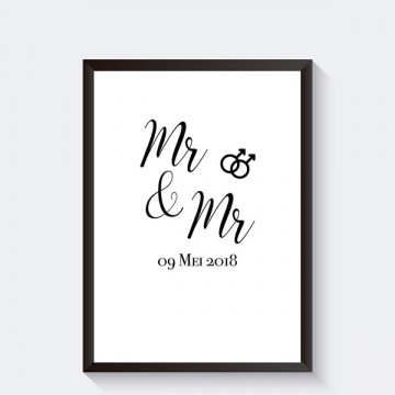 Huwelijkskado trouwposter mr en mr met symbolen en datum