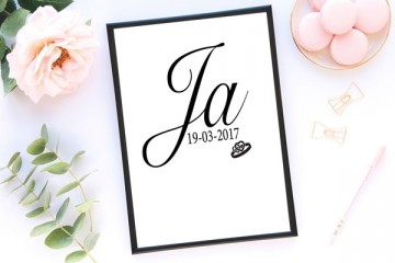 Huwelijksposter ja met namen verloofd koppel