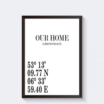 Interieurposter coordinaten en woonplaats gepersonaliseerd