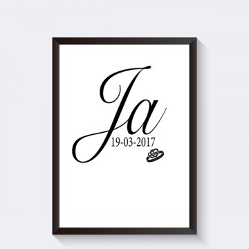 Ja huwelijks poster met trouwdatum gepersonaliseerd en ja