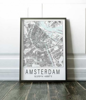 Kaart amsterdam poster met coordinaten
