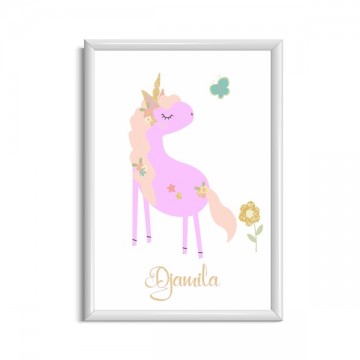 Kinderkamer poster eenhoorn roze met naam