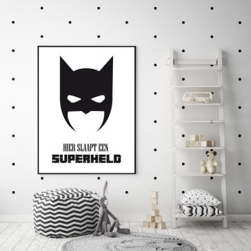 Kinderkamer poster hier slaapt een superheld