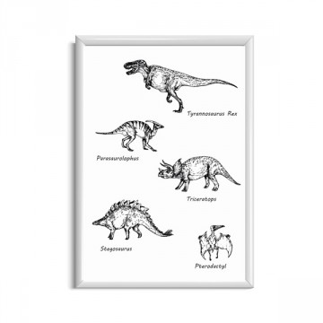 Kinderkamer poster met dinosaurus in zwart wit
