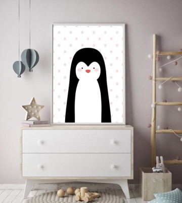 Kinderkamer poster pinquin scandinavisch zwart wit