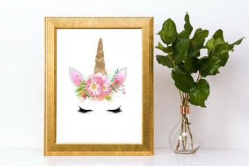 Kinderkamer poster unicorn eenhoorn gezicht met winpers