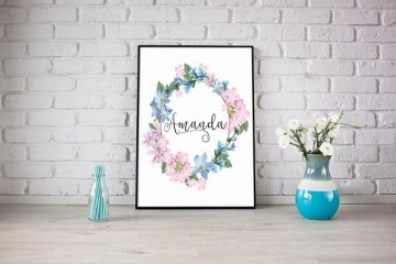 Kinderposter bloemen met naam frame tafeltje 1