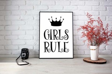 Kinderposter meisje zwart wit girls rule