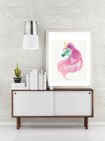 Kinderposter met unicorn meisje roze met tekst