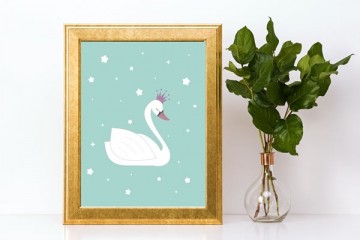 Kinderposter zwaan met sterren pastelkleuren