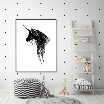 Kinderposter zwart wit met unicorn meisjeskamer