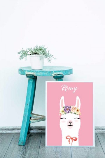 Lama poster kinderkamer met naam alpacaposter