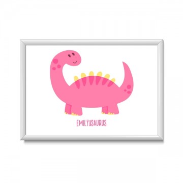 Lieve poster met dinosaurus in het roze en met de naam kindje