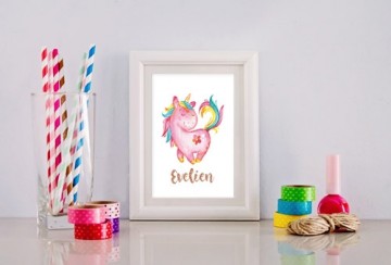 Lieve unicorn poster roze met naam glitters