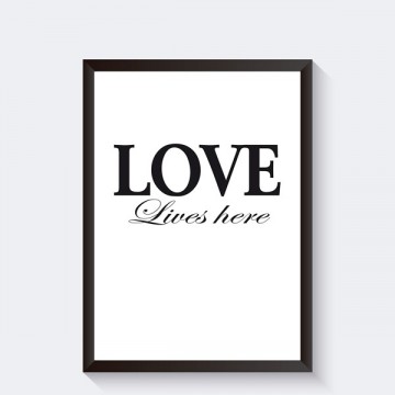 Love lives here zwart wit poster met tekst
