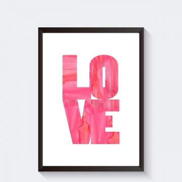 Love poster aquarel roze frame zwart