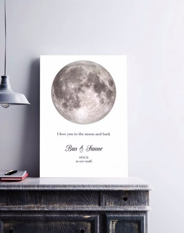 Maan poster relatie gepersonaliseerd i love you to the moon and back