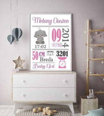 Meisje baby kraamcadeau geboorteposter