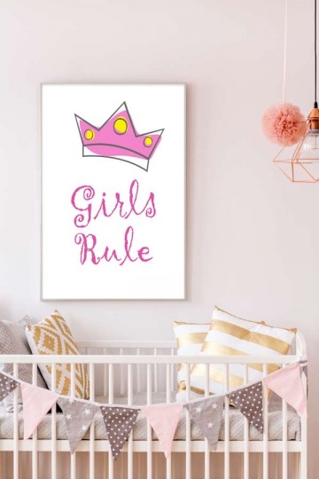 Meisjesposter girls rule met kroon